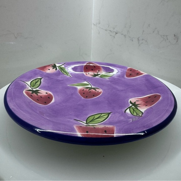 World Market one 8.25”  Plate- Thailand - purple with red strawberries - Picture 2 of 6